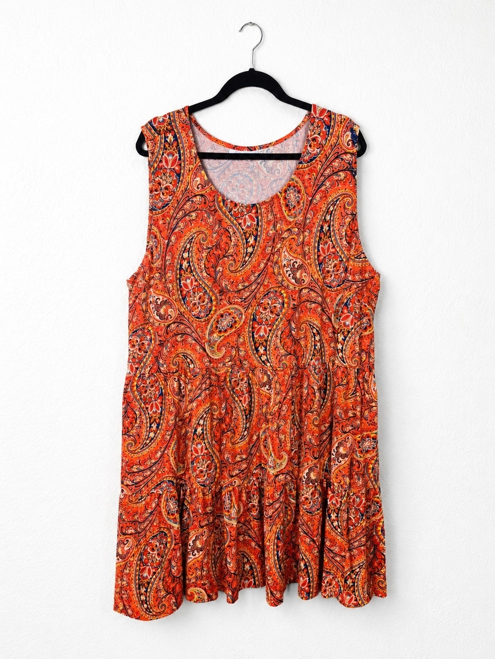 Sigrid Olsen Paisley Sleeveless Tiered Swing Dress 3X Boho Orange Midi Plus Size